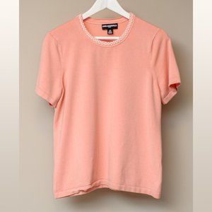Karl Lagerfeld Pink Short Sleeve Sweater with white embroidery size Large
